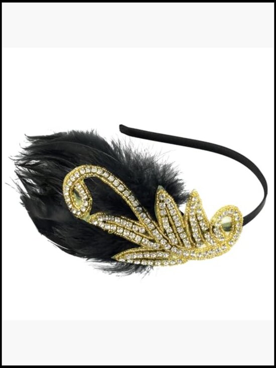 Feather Bead Crystal Headband Vintage Gatsby Flapper Accessory main image 4